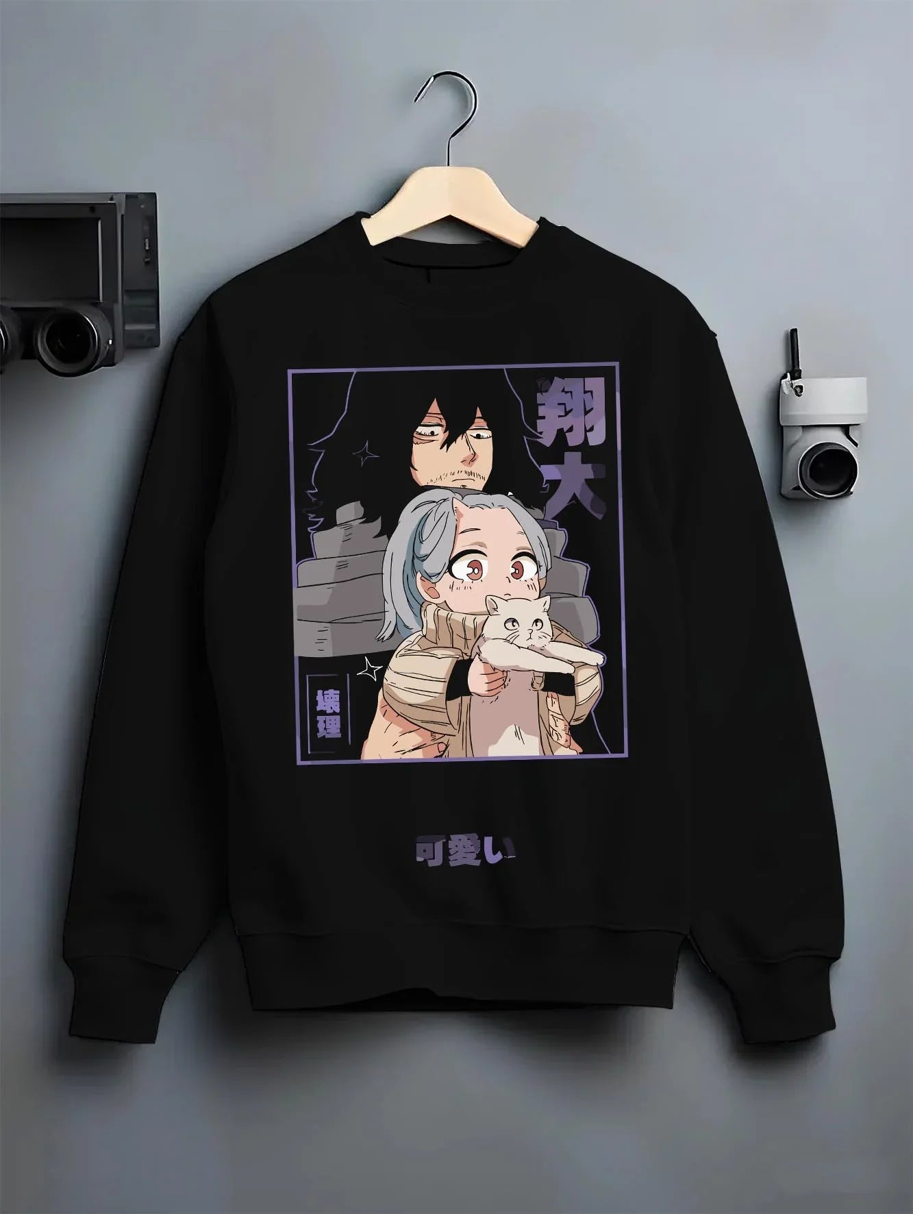 Black T-shirt laid flat with natural folds with Ryuk Hoodie Death Note Retro Anime Shinigami Poster graphic premium wear.