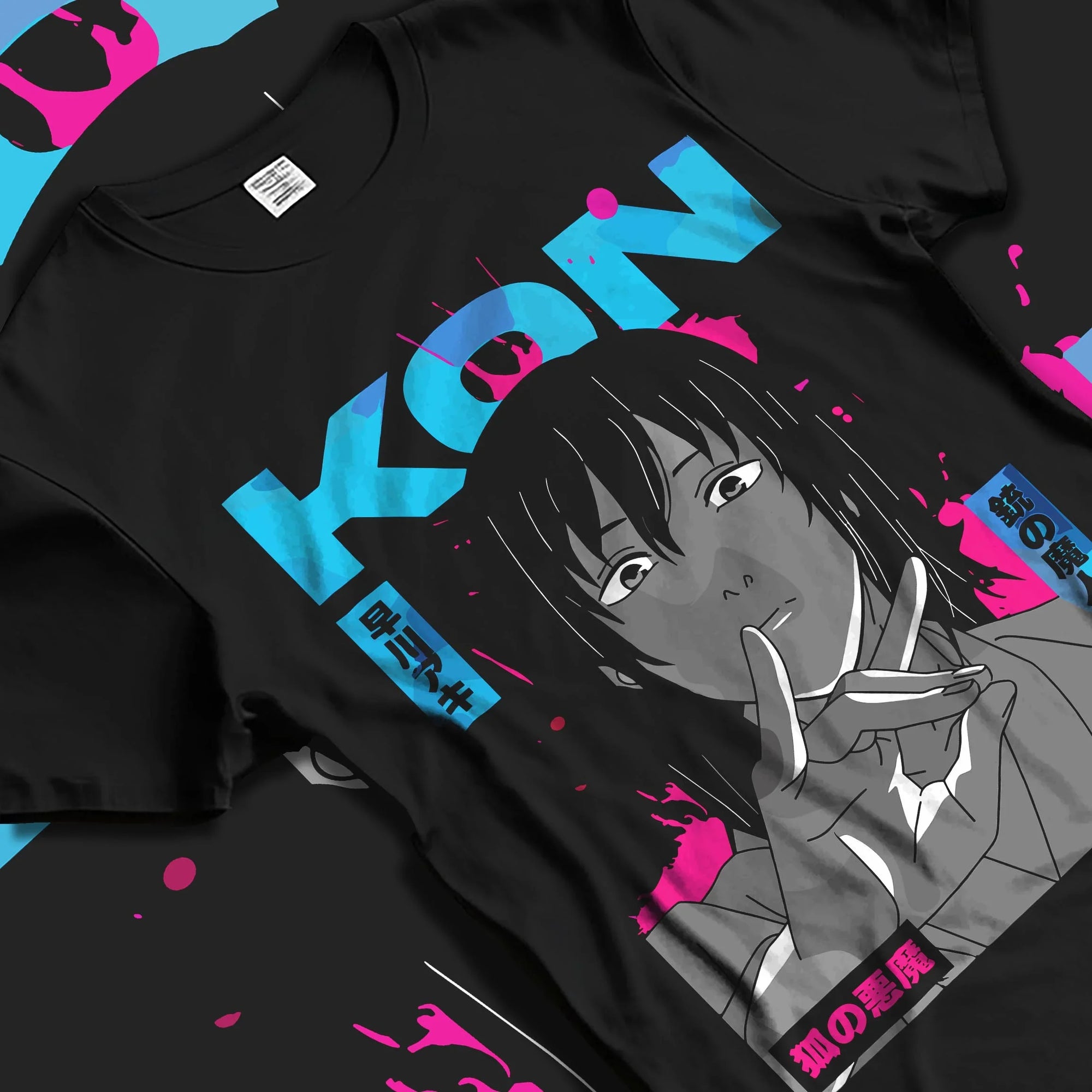 Black T-shirt laid flat with natural folds with Chainsaw Man Hoodie Aki Hayakawa Calm Determined Look graphic streetwear graphic.