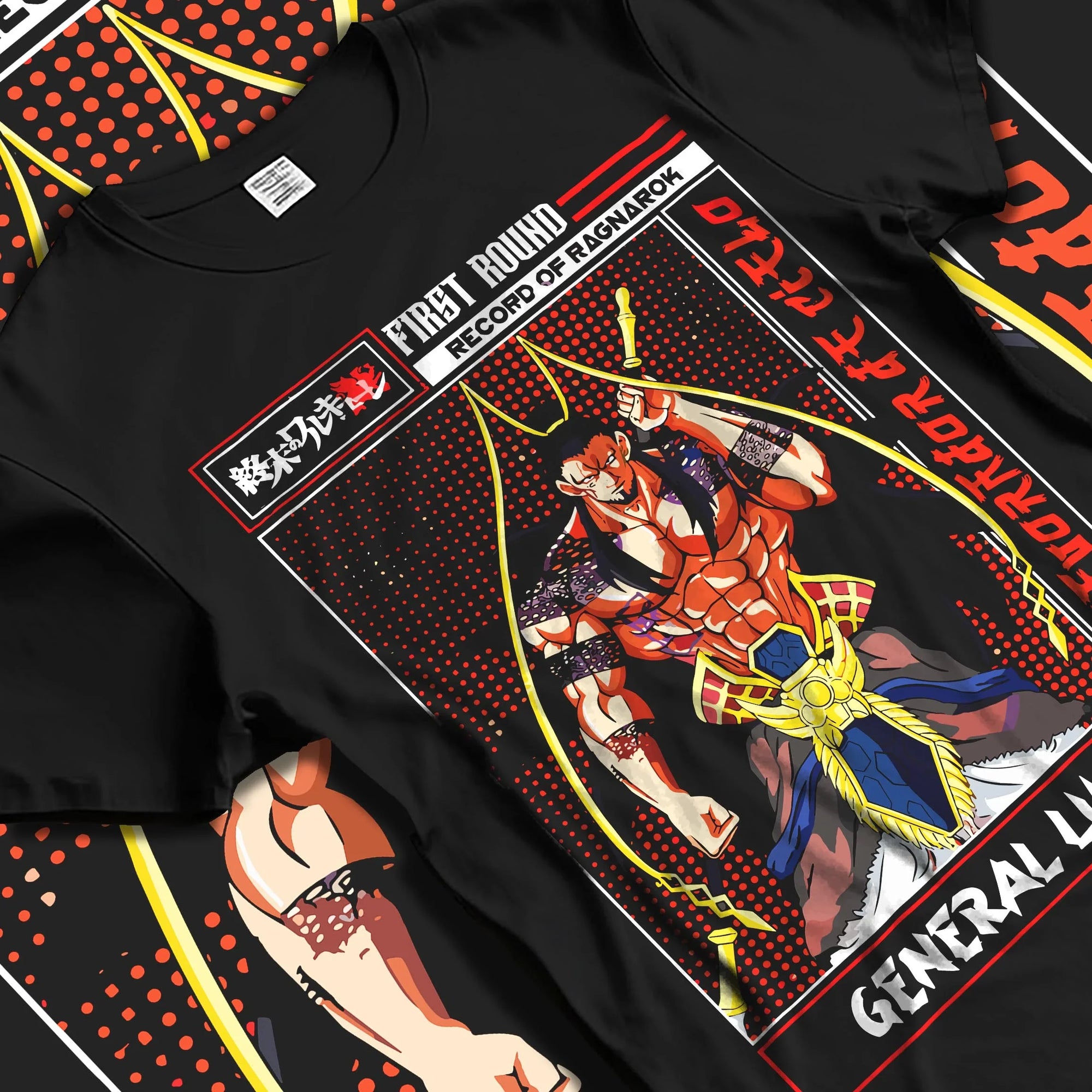 Black T-shirt laid flat with natural folds with Chainsaw Man Aki Hayakawa Devil Contract Hoodie graphic streetwear graphic.
